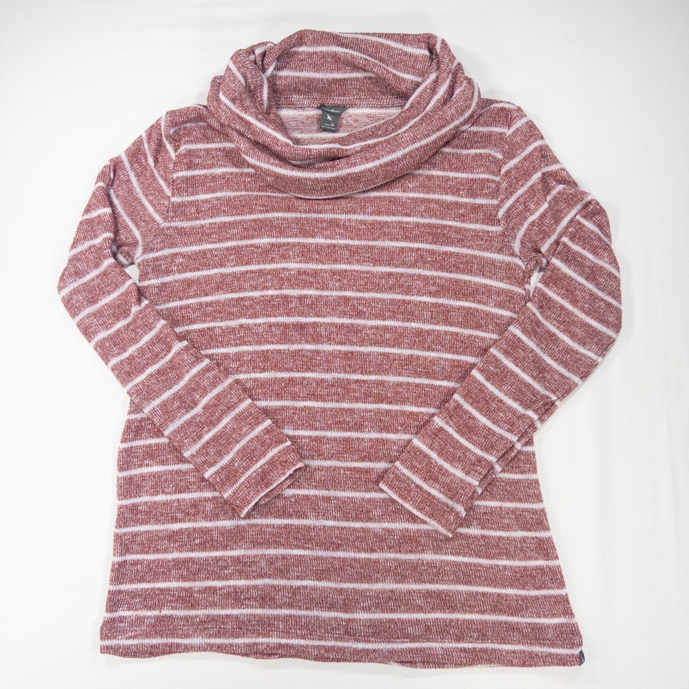 Eddie Bauer Womens Red Striped Cowl Neck Stretch Knit Sweater M Gorpcore Outdoor